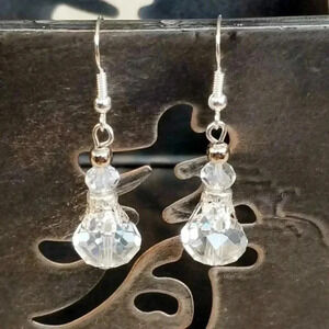Handcrafted Victorian Clear Crystal Silver Filigree Basket Earrings